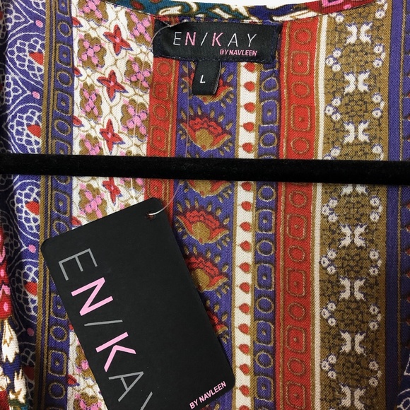 NWT En/Kay by Navleen Print Wrap Dress Large Sleeveless Maxi - Picture 3 of 8